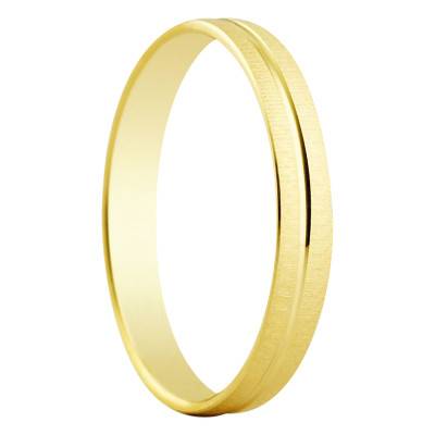 Almorox Lightweight Ribbon Brushed Grooved 375/1000 Yellow Gold Wedding Ring, 3 mm Width - Amore