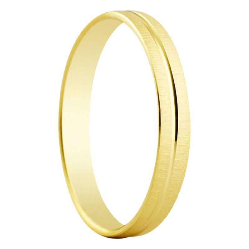 Almorox Lightweight Ribbon Brushed Grooved 375/1000 Yellow Gold Wedding Ring, 3 mm Width - Amore
