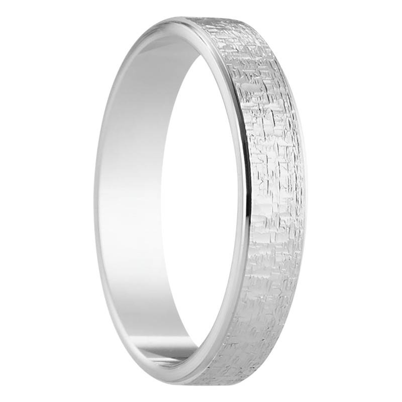 Frosted Laguardia Standard Ribbon 750/1000 White Gold Wedding Ring, 4 mm Width - Amore