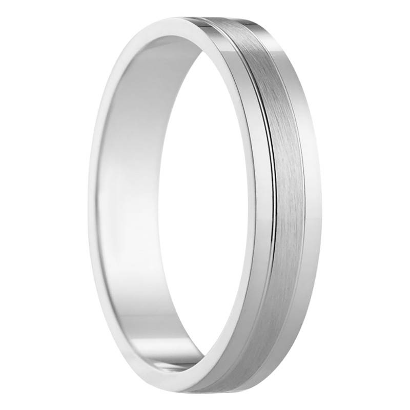 750/1000 White Gold Albal Standard Ribbon Wedding Ring, 4 mm Width - Amore