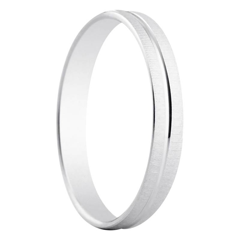 375/1000 White Gold Almorox Brushed Grooved Lightweight Ribbon Wedding Ring, 3 mm Width - Amore