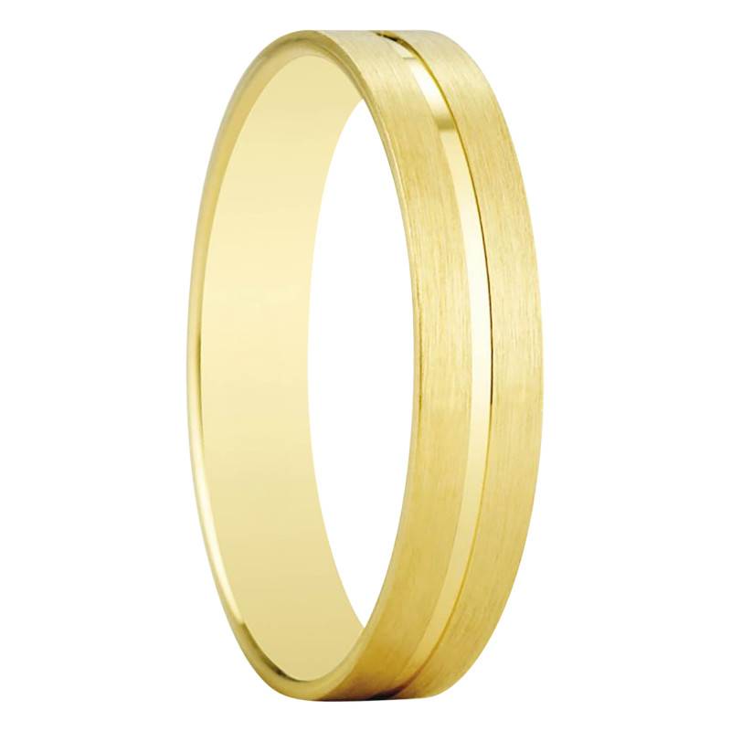 750 Yellow Gold Standard Ribbon Marbella Wedding Ring, Width 4 mm - Amore