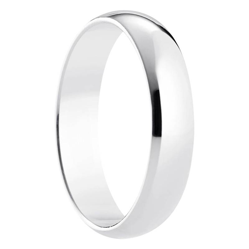 375 White Gold Standard Half-Dome Madrid Wedding Ring, Width 4 mm - Amore