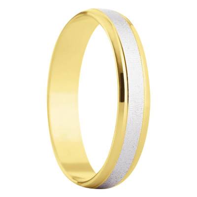 375 Two-Tone Gold Standard Ribbon Wedding Ring Logrono, Width 4 mm - Amore