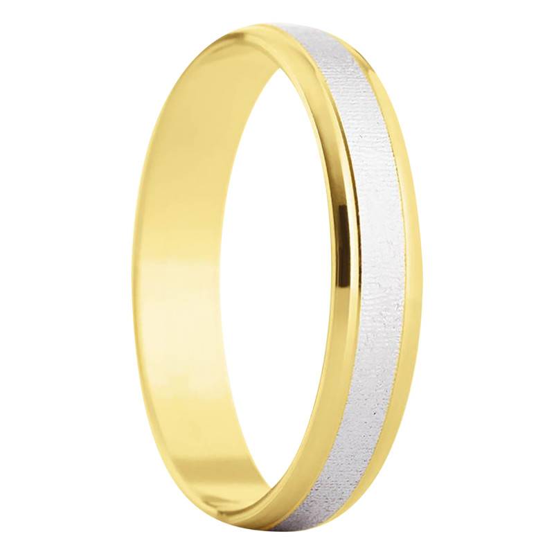 375 Two-Tone Gold Standard Ribbon Wedding Ring Logrono, Width 4 mm - Amore