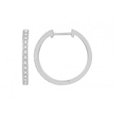Créoles Diamants 0,13 ct GSI2 et Or Blanc 750, Diamètre 18 mm - Diamond Lady