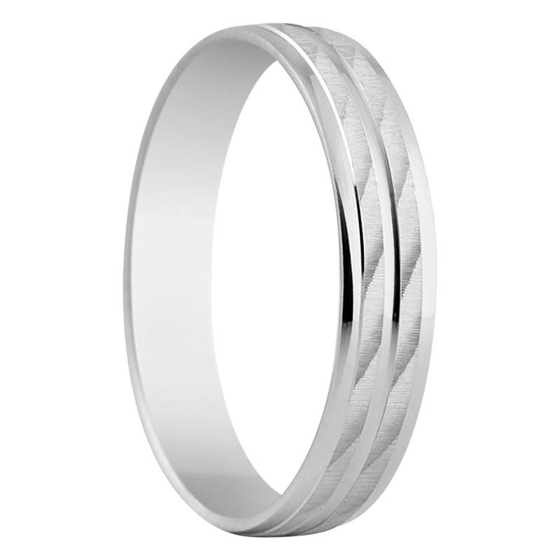 375/1000 White Gold Standard Ribbon Valladolid Wedding Ring, Width 4 mm - Amore