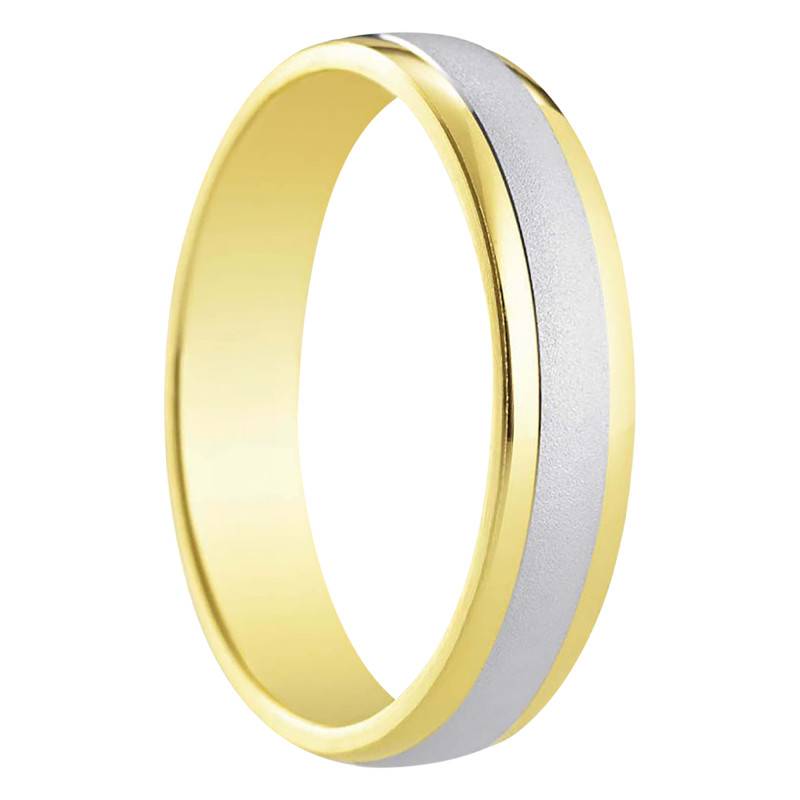 375 Yellow & White 2-Gold Half-Dome Standard Bilbao Wedding Ring, Width 4 mm - Amore