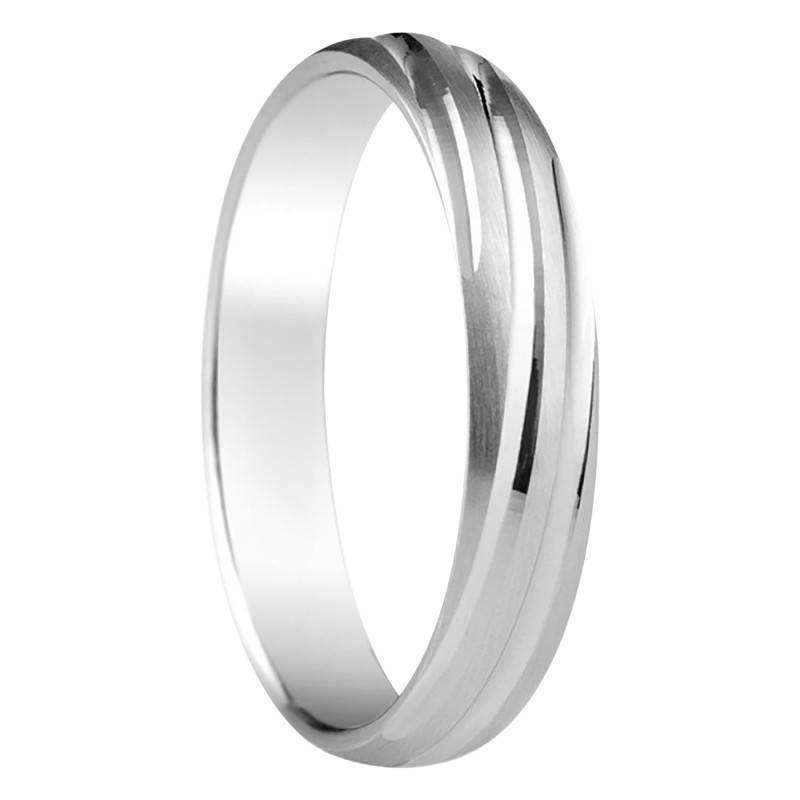 375 White Gold Standard Demi-Dome Palma Wedding Ring, 4 mm Width - Amore
