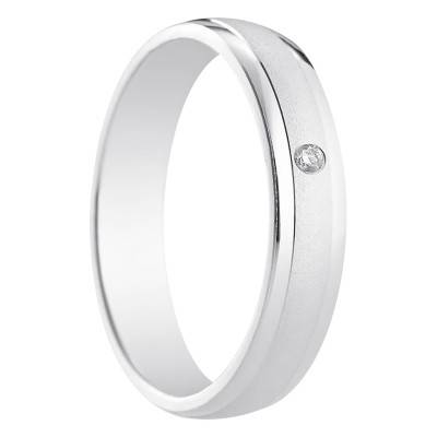 Alliance Demi-Bombée Standard Bilbao en Or Blanc 375 & Diamant 0,02 ct, Largeur 4 mm - Amore