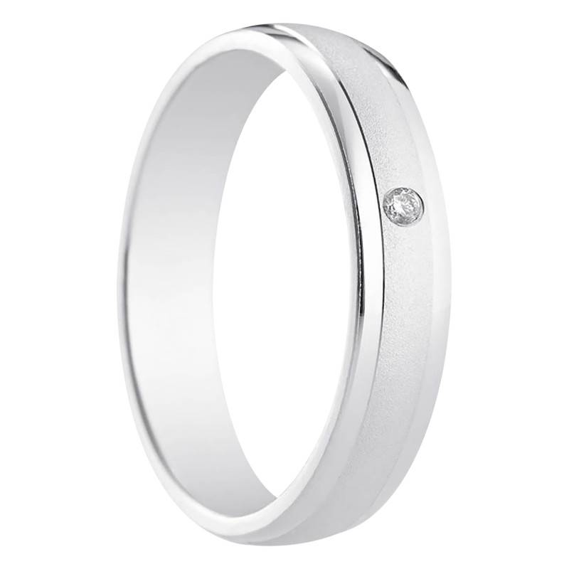 375 White Gold & Diamond 0.02 ct Standard Half-Dome Wedding Ring Bilbao, Width 4 mm - Amore