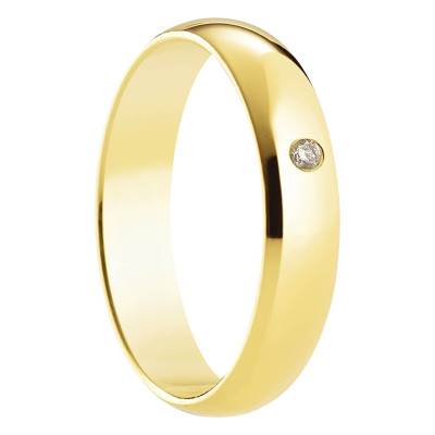 375/1000 Yellow Gold & 0,02 ct Diamond Half-Shank Standard Carthagène Wedding Ring, Width 4 mm - Amore