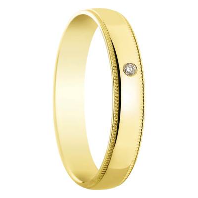 Belen Half Dome Standard 750/1000 Yellow Gold & 0.02 ct Diamond Wedding Ring, Width 4 mm - Amore