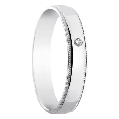 Alliance Demi-Bombée Standard Graziella en Or Blanc 750 & Diamant 0,02 ct, Largeur 4 mm - Amore