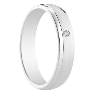 Alliance Demi-Bombée Standard Bilbao en Or Blanc 750 & Diamant 0,02 ct, Largeur 4 mm - Amore