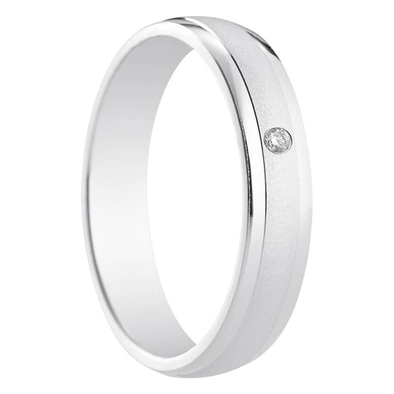 Bilbao 750/1000 White Gold & 0.02 ct Diamond Semi-Domed Standard Wedding Ring, 4 mm Width - Amore