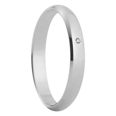 Alliance Demi-Jonc Standard Carthagène en Or Blanc 750 & Diamant 0,02 ct, Largeur 3 mm - Amore