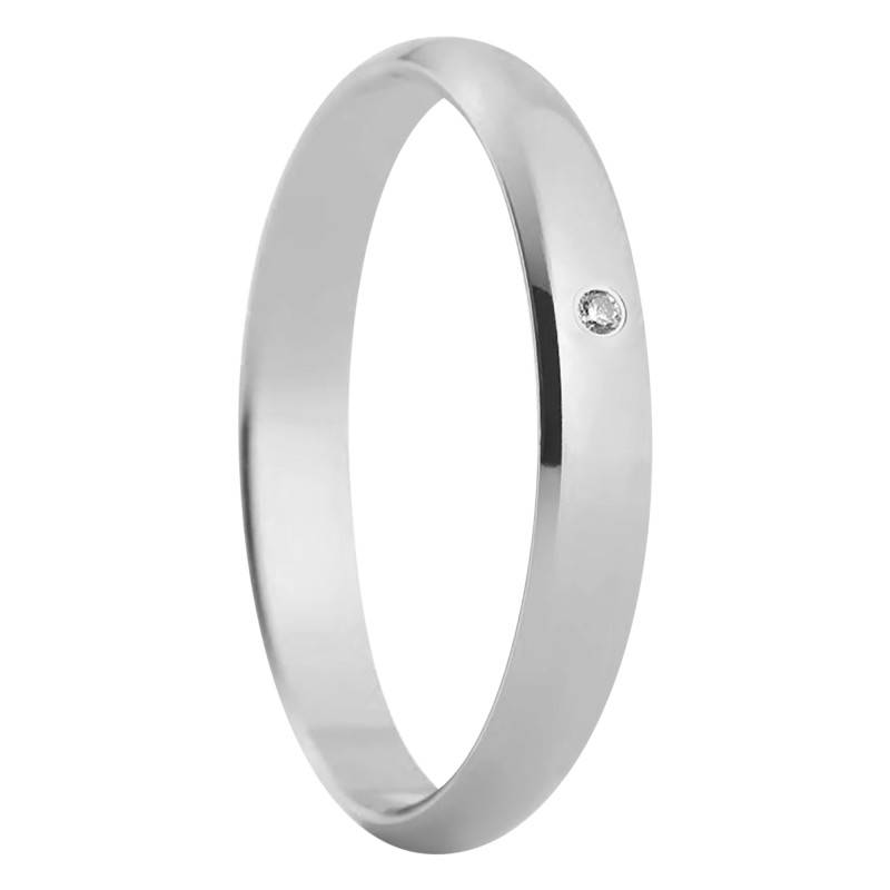 Amore Carthagène 750/1000 White Gold & 0.02 ct Diamond Half-Shank Wedding Ring, Width 3 mm - Amore