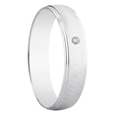 Alliance Demi-Bombée Standard Jorba en Or Blanc 750 & Diamant 0,01 ct, Largeur 4,50 mm - Amore