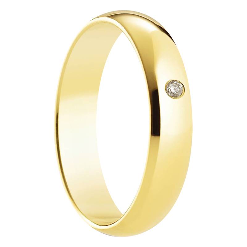 Amore Carthagène 750/1000 Yellow Gold & 0.02 ct Diamond Half-Shank Wedding Ring, Width 4 mm - Amore