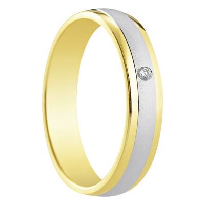 Alliance Demi-Bombée Standard Bilbao en Or Jaune & Blanc 750, Diamant 0,02 ct, Largeur 4 mm - Amore