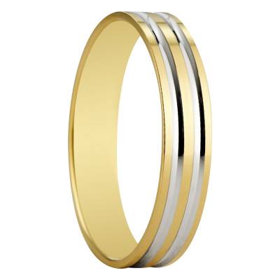 2-Tone 750/1000 Gold Standard Ribbon Wedding Ring Vitoria, Width 4 mm - Amore