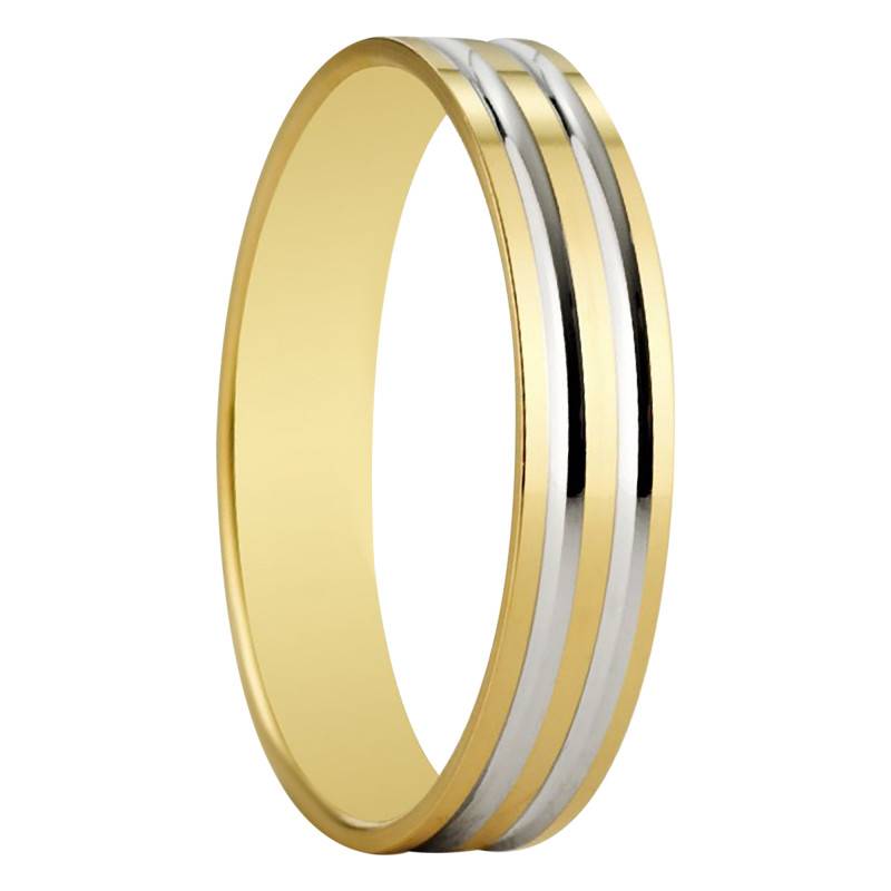 2-Tone 750/1000 Gold Standard Ribbon Wedding Ring Vitoria, Width 4 mm - Amore