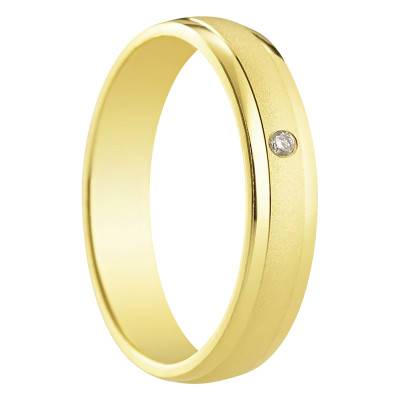 Alliance Demi-Bombée Standard Bilbao en Or Jaune 750 & Diamant 0,02 ct, Largeur 4 mm - Amore