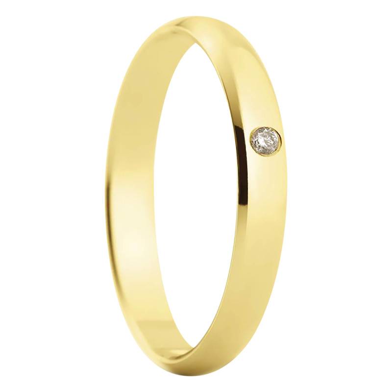 750/1000 Yellow Gold & 0.02 ct Diamond Half-Dome Standard Madrid Wedding Ring, Width 3 mm - Amore