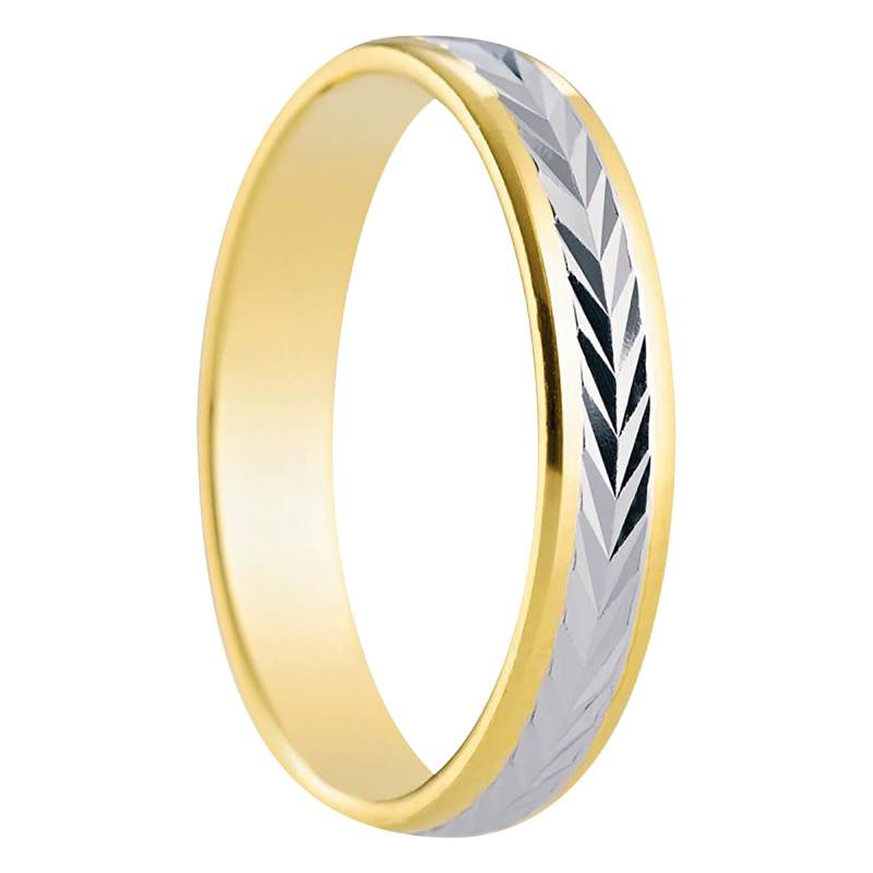 Two-Tone Gold 750 Standard Ribbon Wedding Ring Leganes, Width 4 mm - Amore