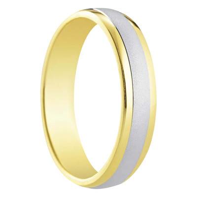 Standard Half-Dome 750/1000 Yellow & White Gold Wedding Ring Bilbao, Width 4 mm - Amore