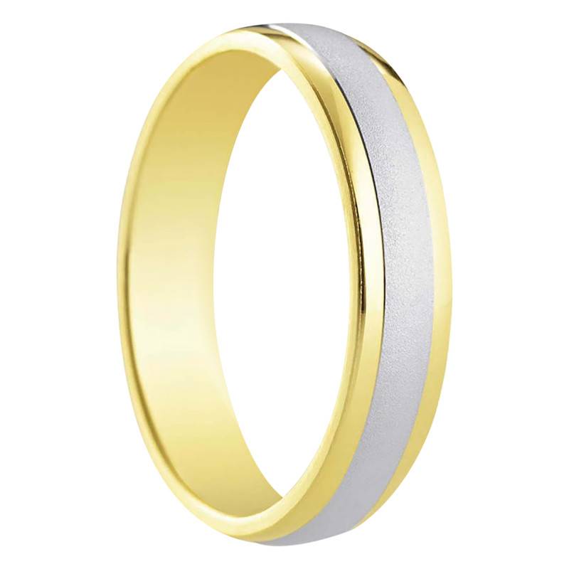 Standard Half-Dome 750/1000 Yellow & White Gold Wedding Ring Bilbao, Width 4 mm - Amore