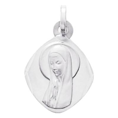 White Gold Praying Virgin Mary Medal - Emanessence