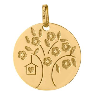 Heart Tree of Life Pendant, 750/1000 Yellow Gold, 18 mm Diameter - Vandona