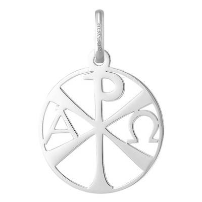 Médaille Chrisme Cercle Ajouré Or Blanc 750, Diamètre 18 mm - Argyor