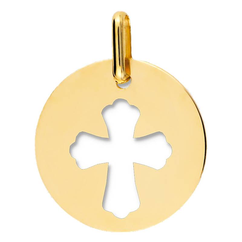 750 Yellow Gold Openwork Cross Medal, Diameter 15 mm to 20 mm - Lucas Lucor