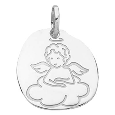 Médaille Ange sur nuage, Or Blanc 750, Diamètre 15,8 mm - Vandona