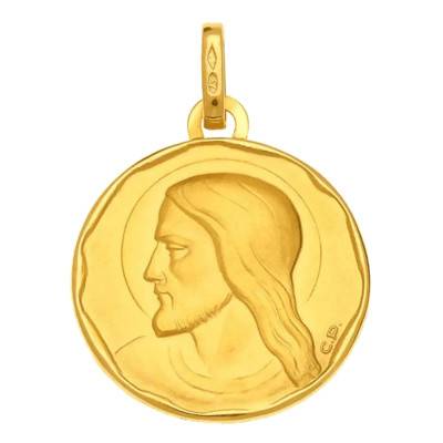 750/1000 Yellow Gold Round Christ Medal, 15 mm Diameter - Vandona