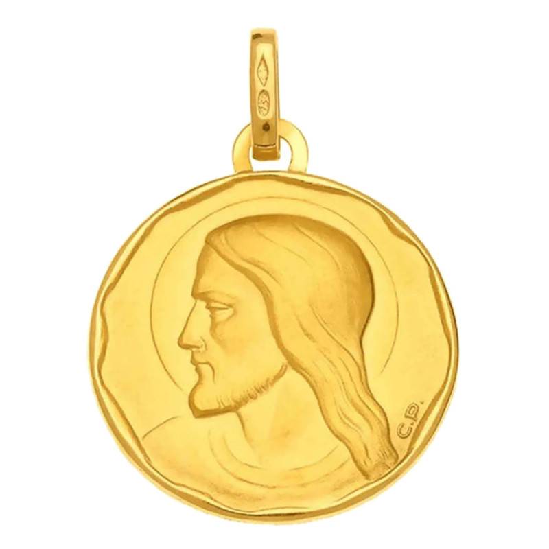 750/1000 Yellow Gold Round Christ Medal, 15 mm Diameter - Vandona