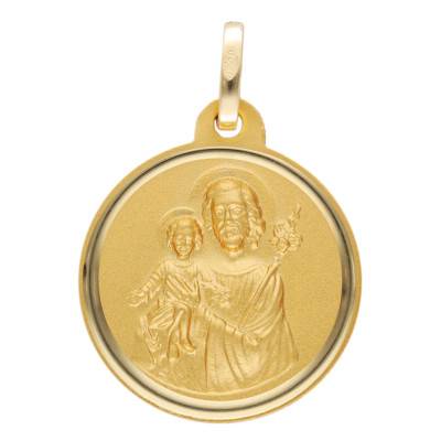 Médaille Saint Joseph Ronde Or jaune 750 , Diamètre 18 mm - Lumiosa