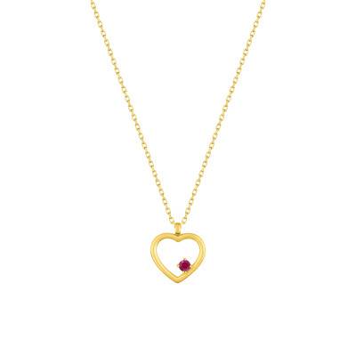 Yellow Gold & Red Ruby Heart Necklace, Length 40 cm to 42 cm - Emanessence
