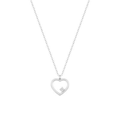 Collier Cœur en Or Blanc & Oxyde de Zirconium Longueur 40 à 42 cm - Emanessence