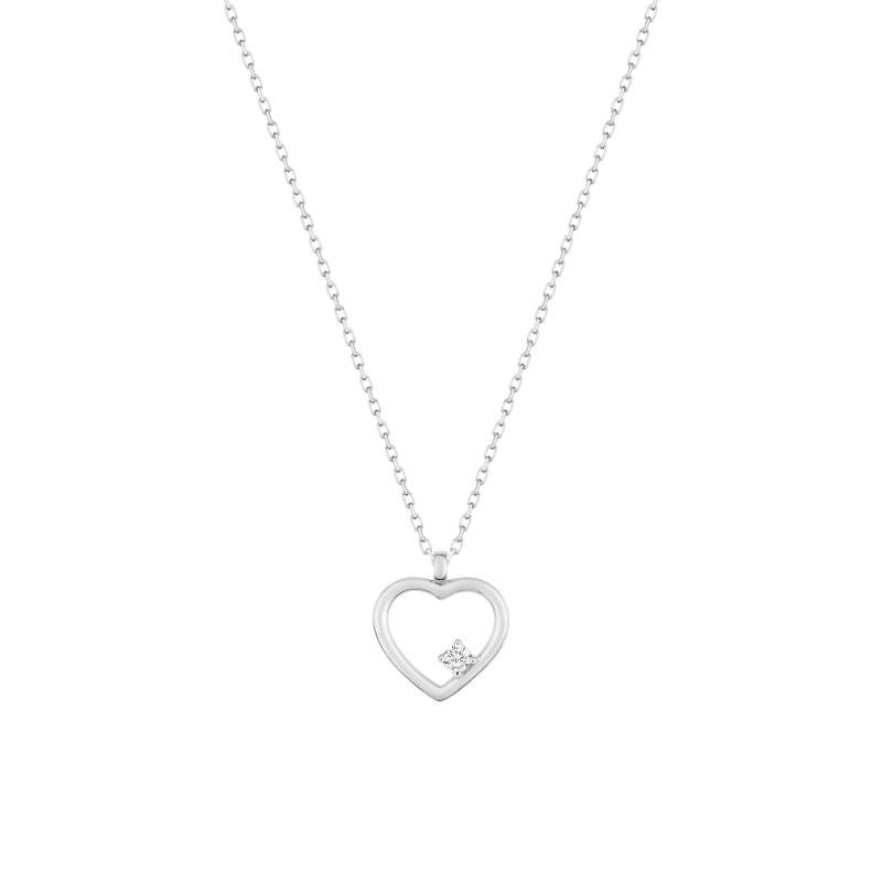 375/1000 White Gold Heart Necklace & Cubic Zirconia, Length 40 cm to 42 cm - Emanessence