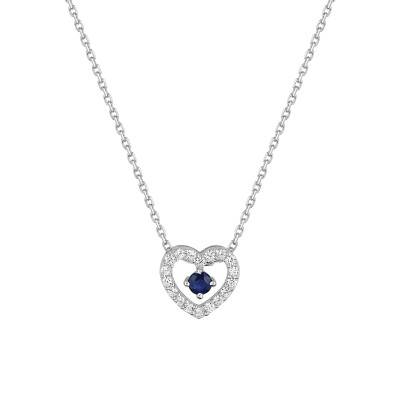White Gold Heart Necklace & Cubic Zirconia and Blue Sapphire - Emanessence