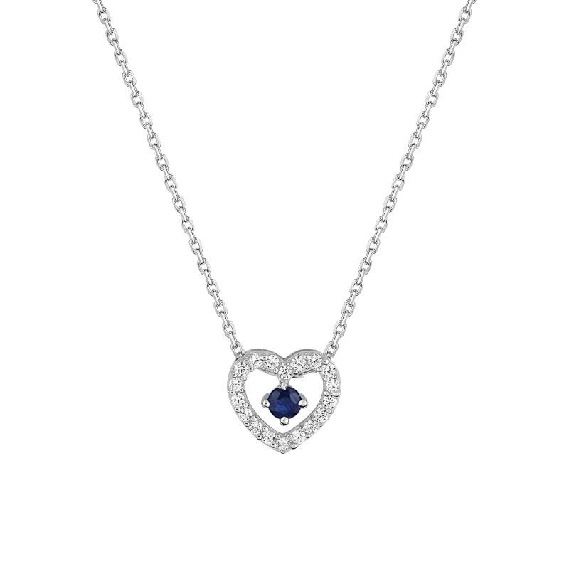 White Gold Heart Necklace & Cubic Zirconia and Blue Sapphire - Emanessence