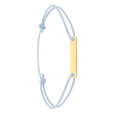 9K Yellow Gold 375/1000 Blue Cord Bracelet with Rectangular Plate, Adjustable Length 10.50 cm, Width 1 mm - Bambins