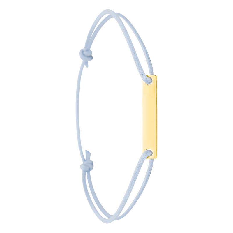 9K Yellow Gold 375/1000 Blue Cord Bracelet with Rectangular Plate, Adjustable Length 10.50 cm, Width 1 mm - Bambins