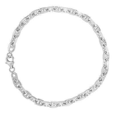 Rhodium-Plated 925 Silver Mariner Chain Bracelet, Length 19 cm, Width 5 mm - Manillon