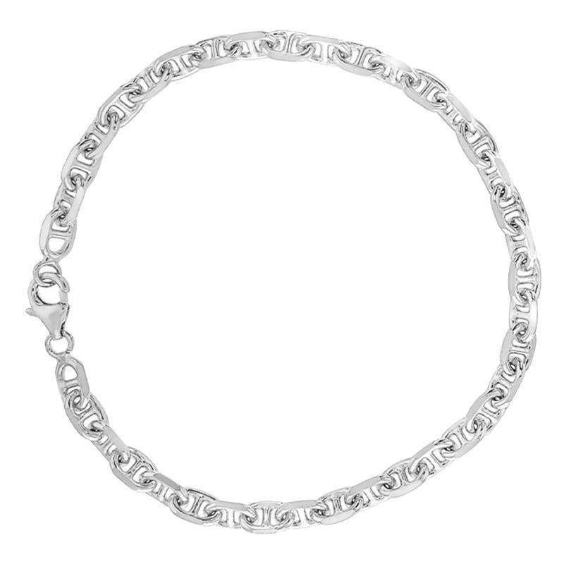 Rhodium-Plated 925 Silver Mariner Chain Bracelet, Length 19 cm, Width 5 mm - Manillon