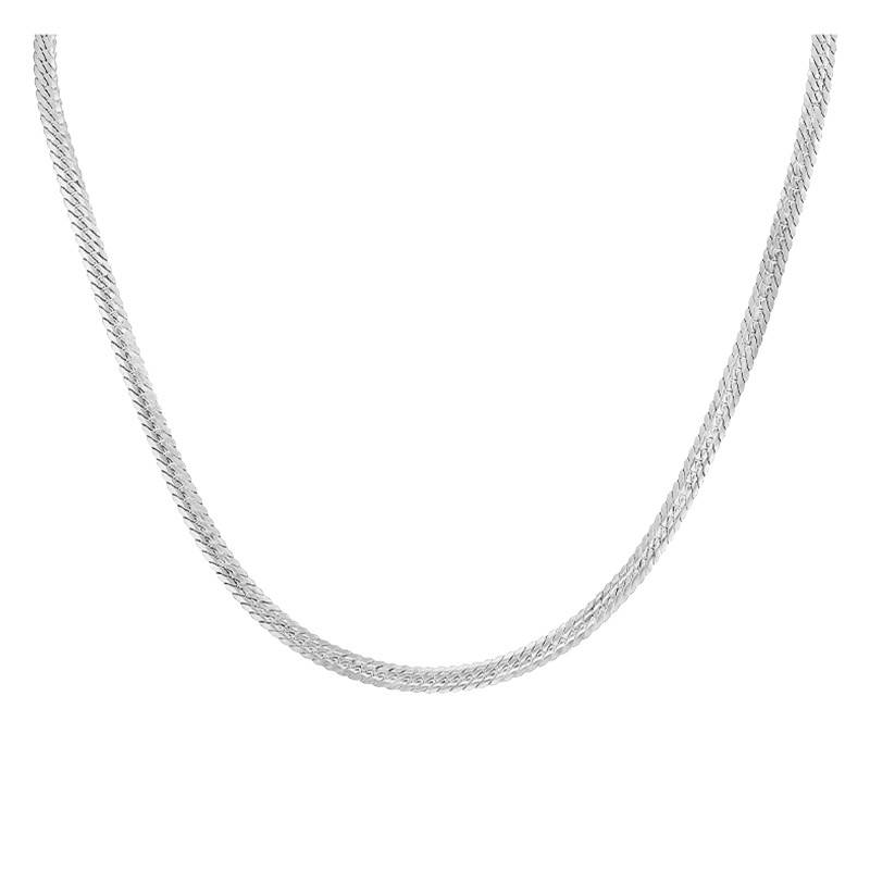 Rhodium-Plated 925 Silver Bismarck Chain, Length 45 cm, Width 4 mm - Manillon
